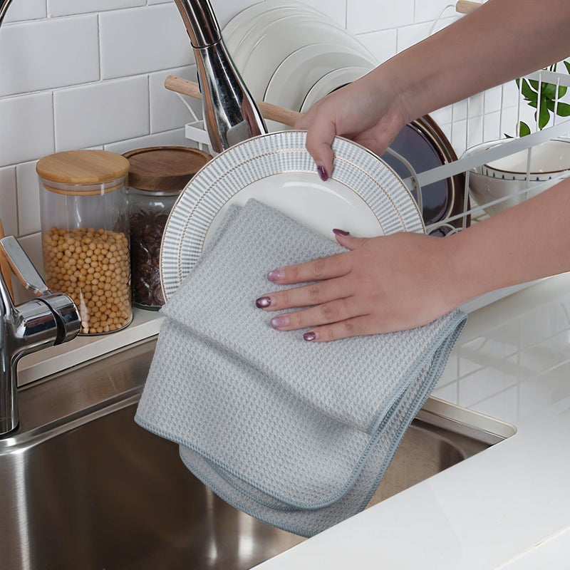 POLYTE Premium Microfiber Kitchen Dish Hand Towel Waffle Weave 12 Pack (16x28 in, Gray) - Image 3